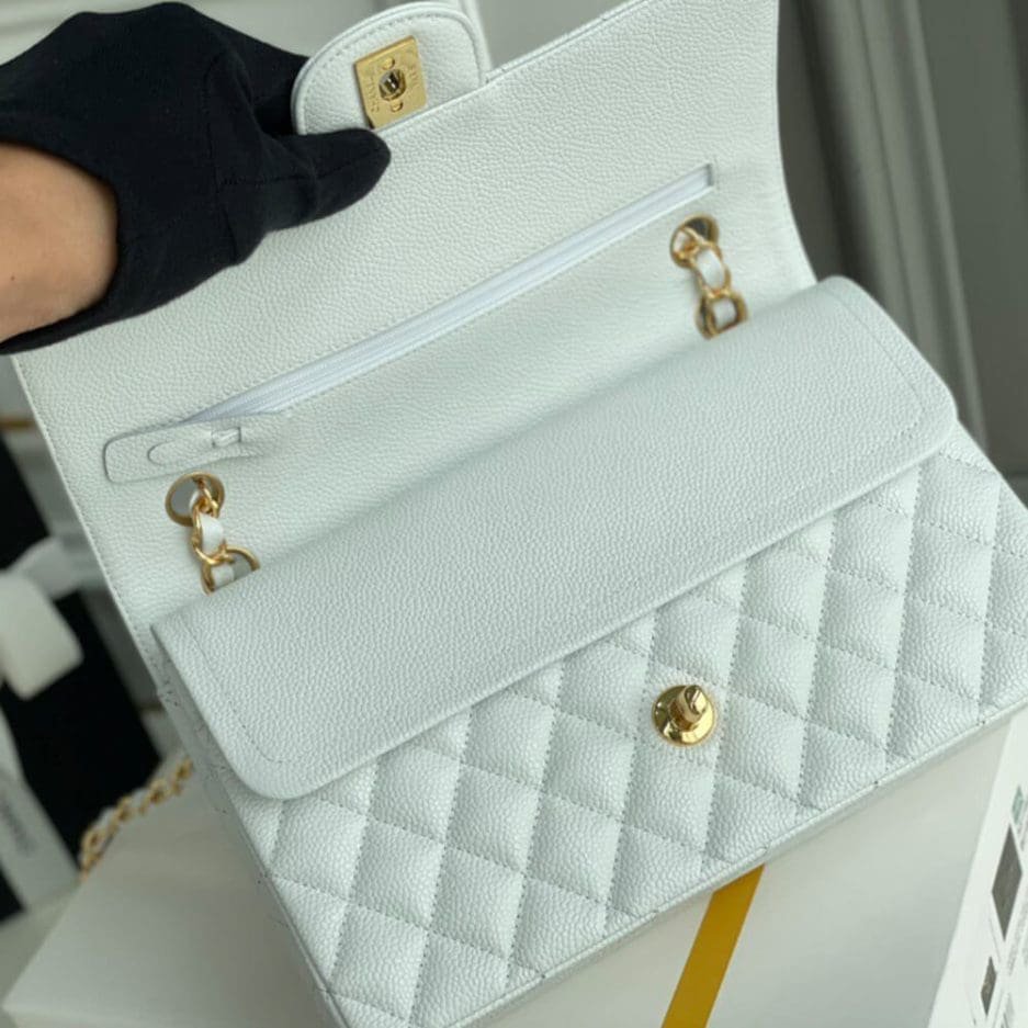 Chanel Classic Flap Handbag Gold Metal