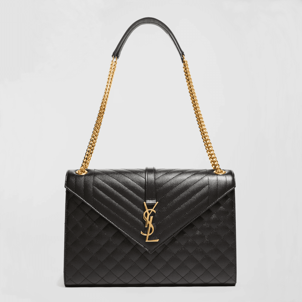 Saint Laurent Envelope Triquilt Large YSL Shoulder Bag in Grained Leather