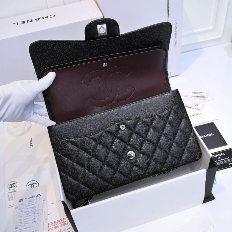 CHANEL LARGE CLASSIC HANDBAG Grained Calfskin & Silver Metal