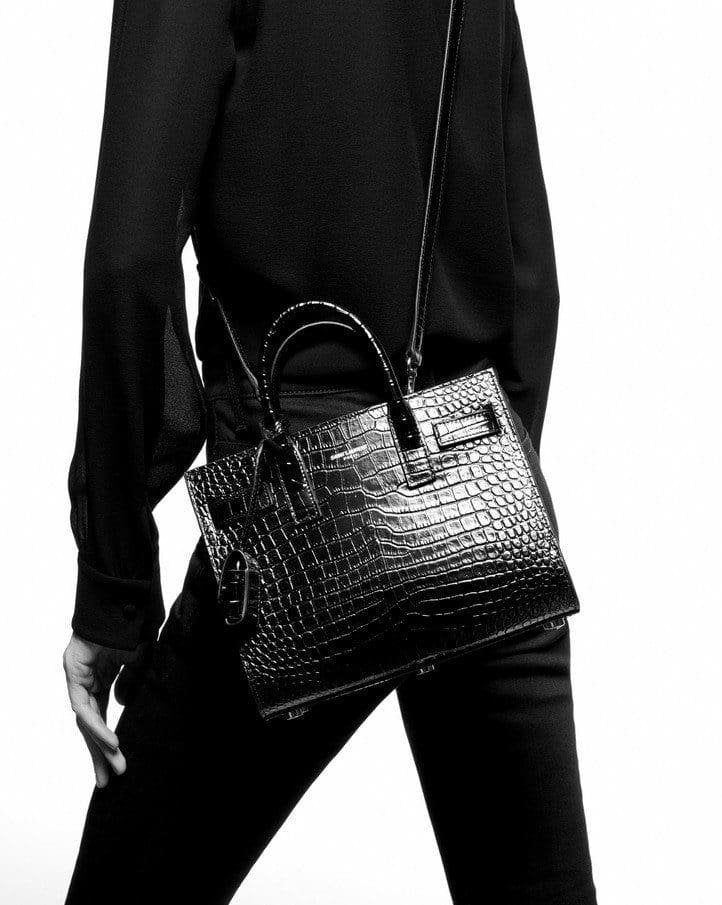 Saint Laurent SAC DE JOUR NANO CROCODILE-EMBOSSED LEATHER BAG