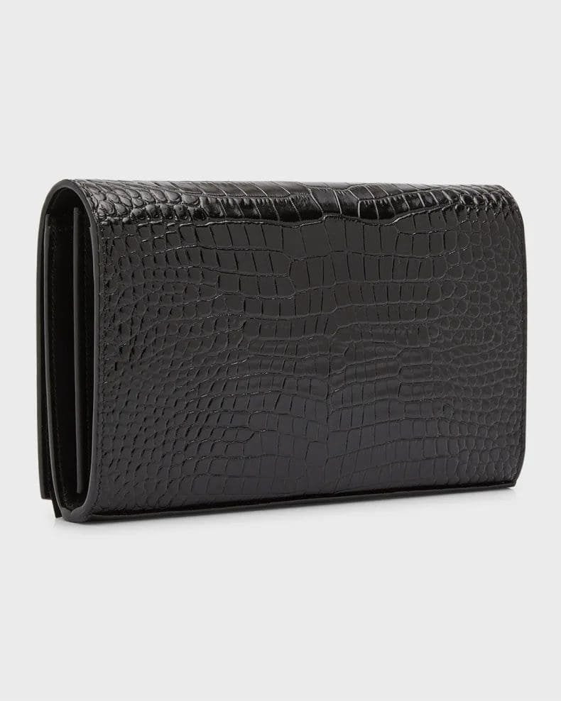 Saint Laurent Cassandra YSL Wallet on Chain in Croc Embossed Leather