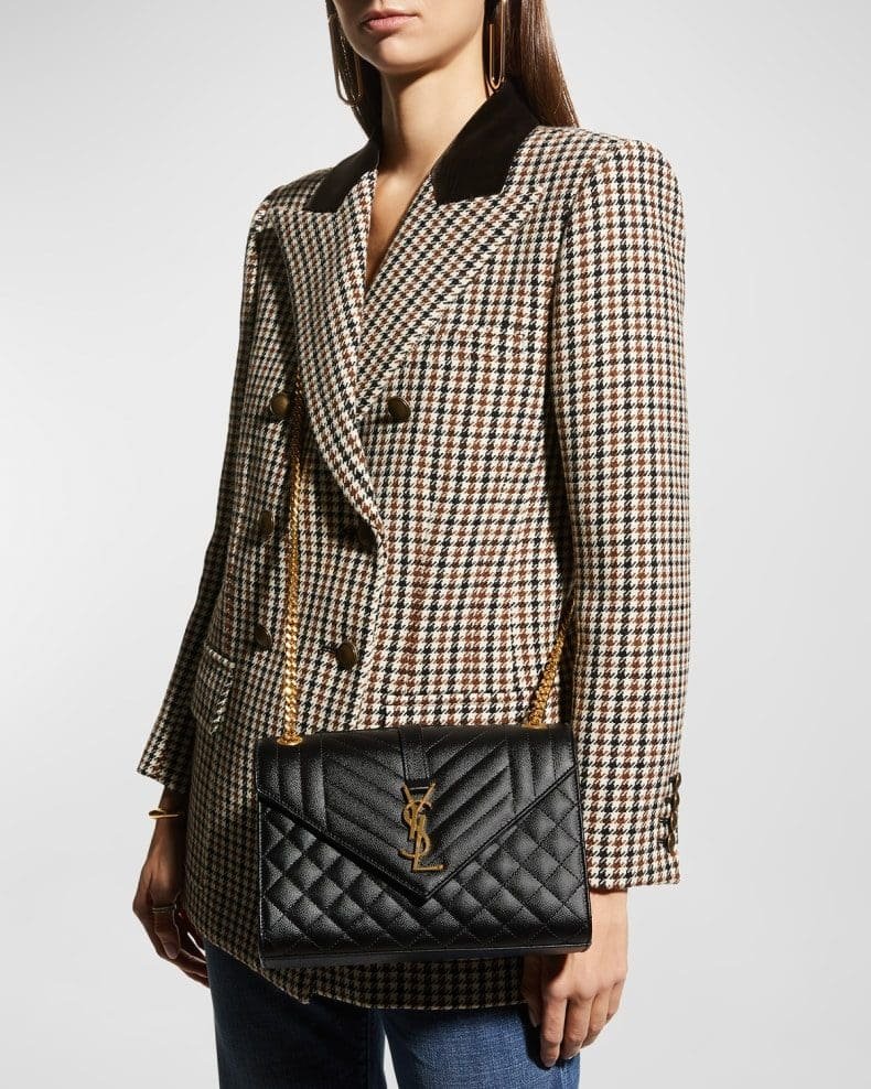 SAINT LAURENT ENVELOPE MEDIUM IN QUILTED GRAIN DE POUDRE EMBOSSED LEATHER