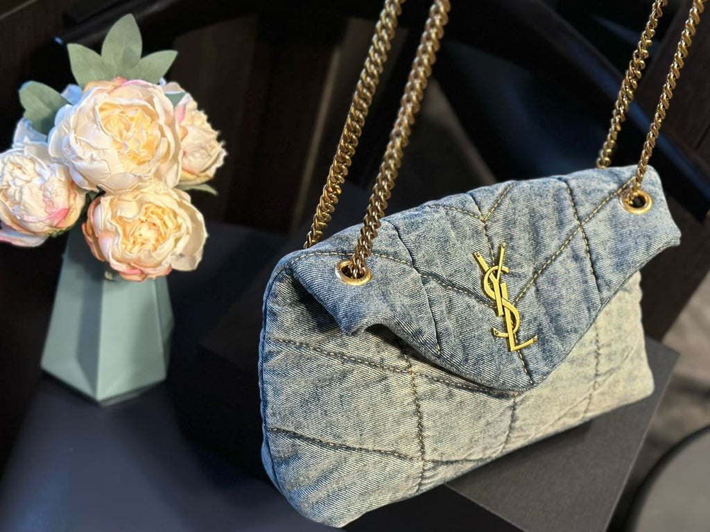 SAINT LAURENT PUFFER SMALL IN SUEDE AND DENIM