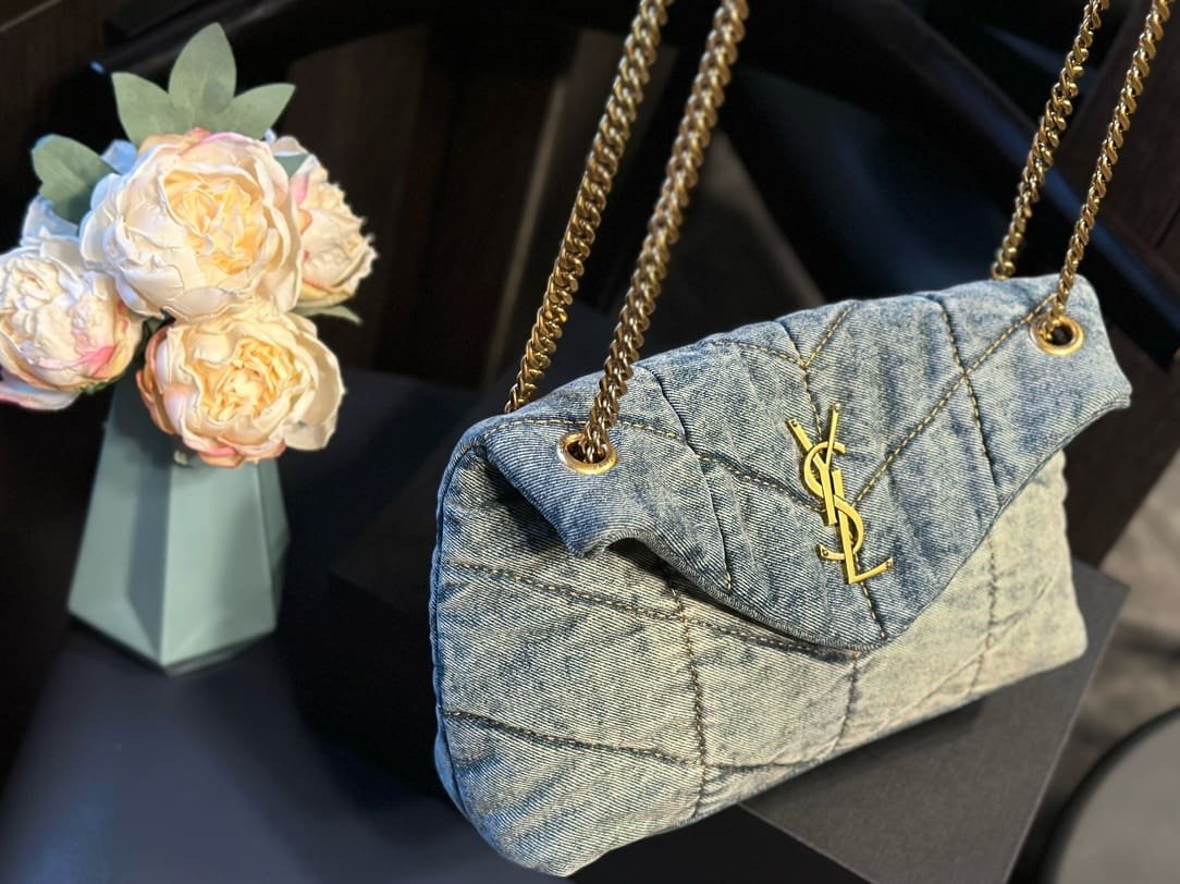 SAINT LAURENT PUFFER SMALL IN SUEDE AND DENIM