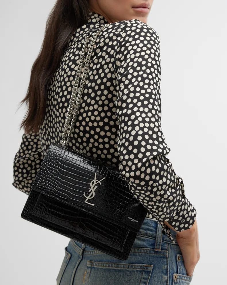 Saint Laurent Sunset Medium In Crocodile Embossed Shiny Leather
