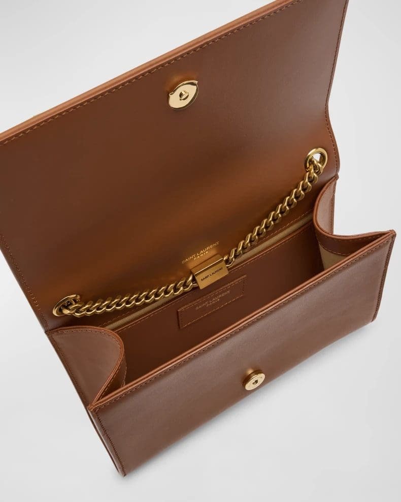 Saint Laurent Kate Small YSL Wallet on Chain in Linen and Leather