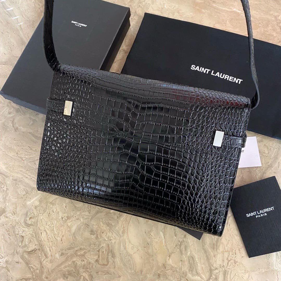 Saint Laurent Black Manhattan croc-effect shoulder bag