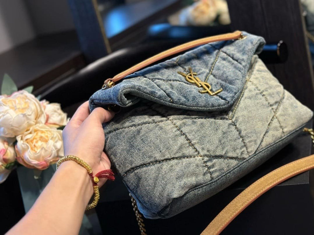 SAINT LAURENT PUFFER SMALL IN SUEDE AND DENIM