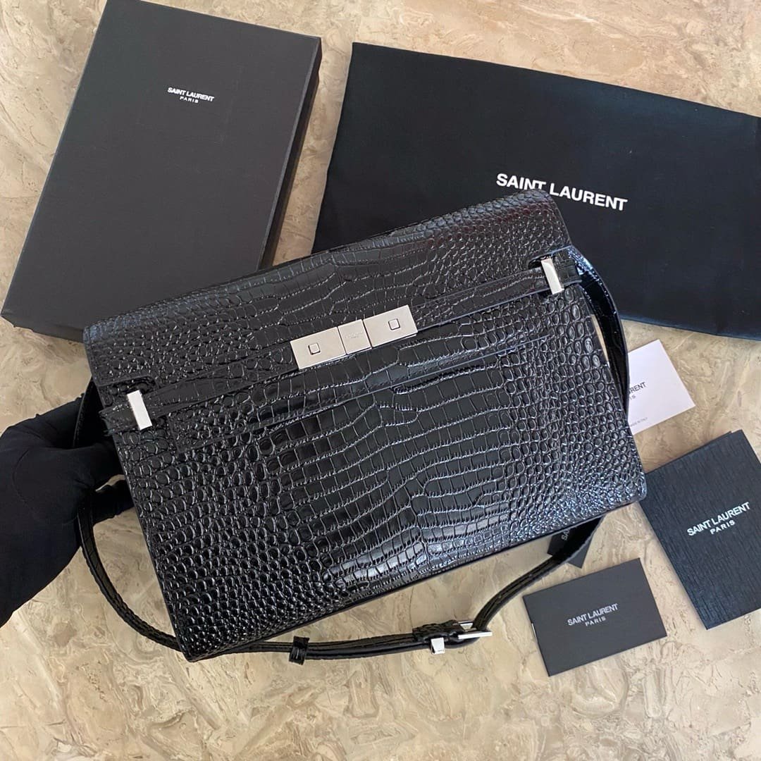 Saint Laurent Black Manhattan croc-effect shoulder bag