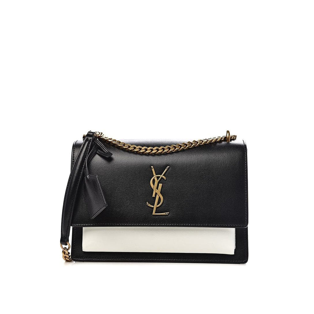 Saint Laurent  Calfskin Bi-Color Medium Monogram Sunset Black Pearl White