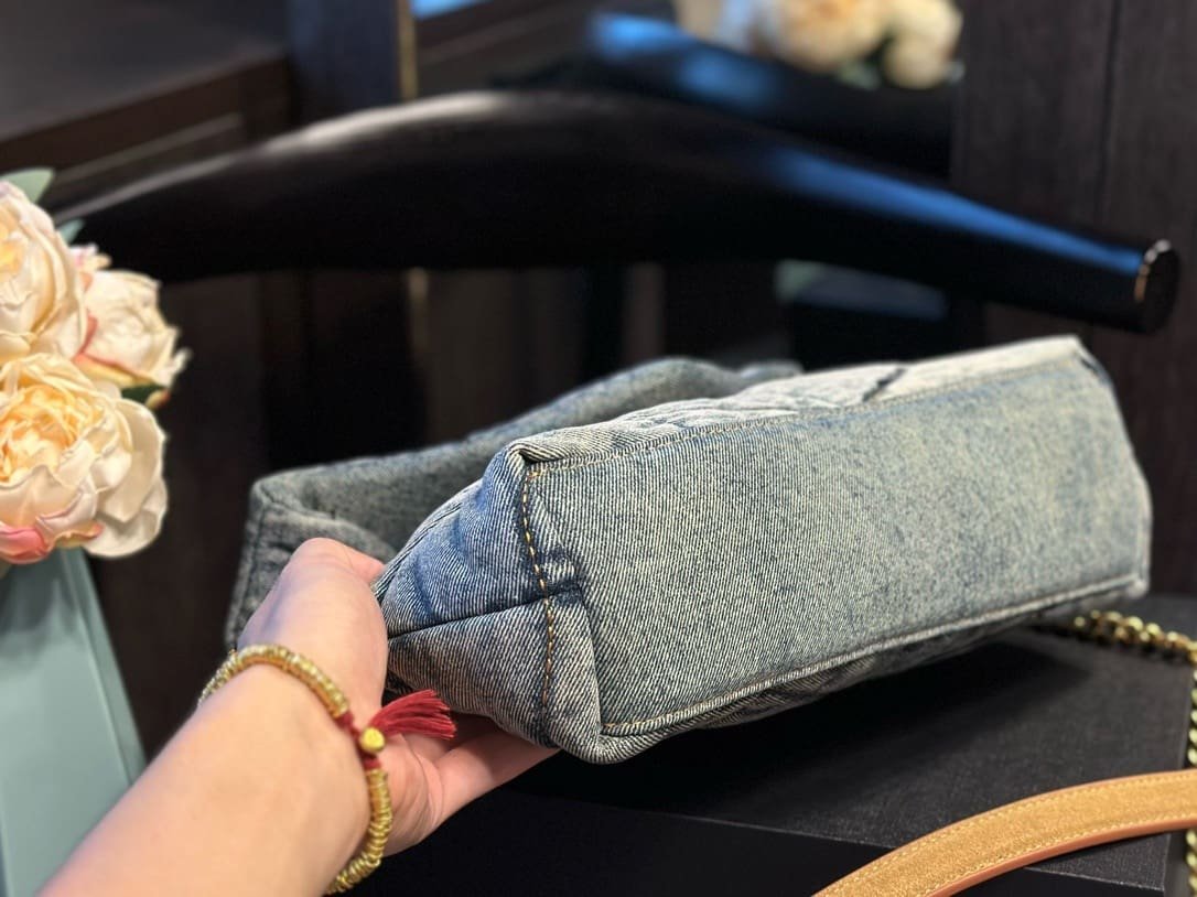 SAINT LAURENT PUFFER SMALL IN SUEDE AND DENIM