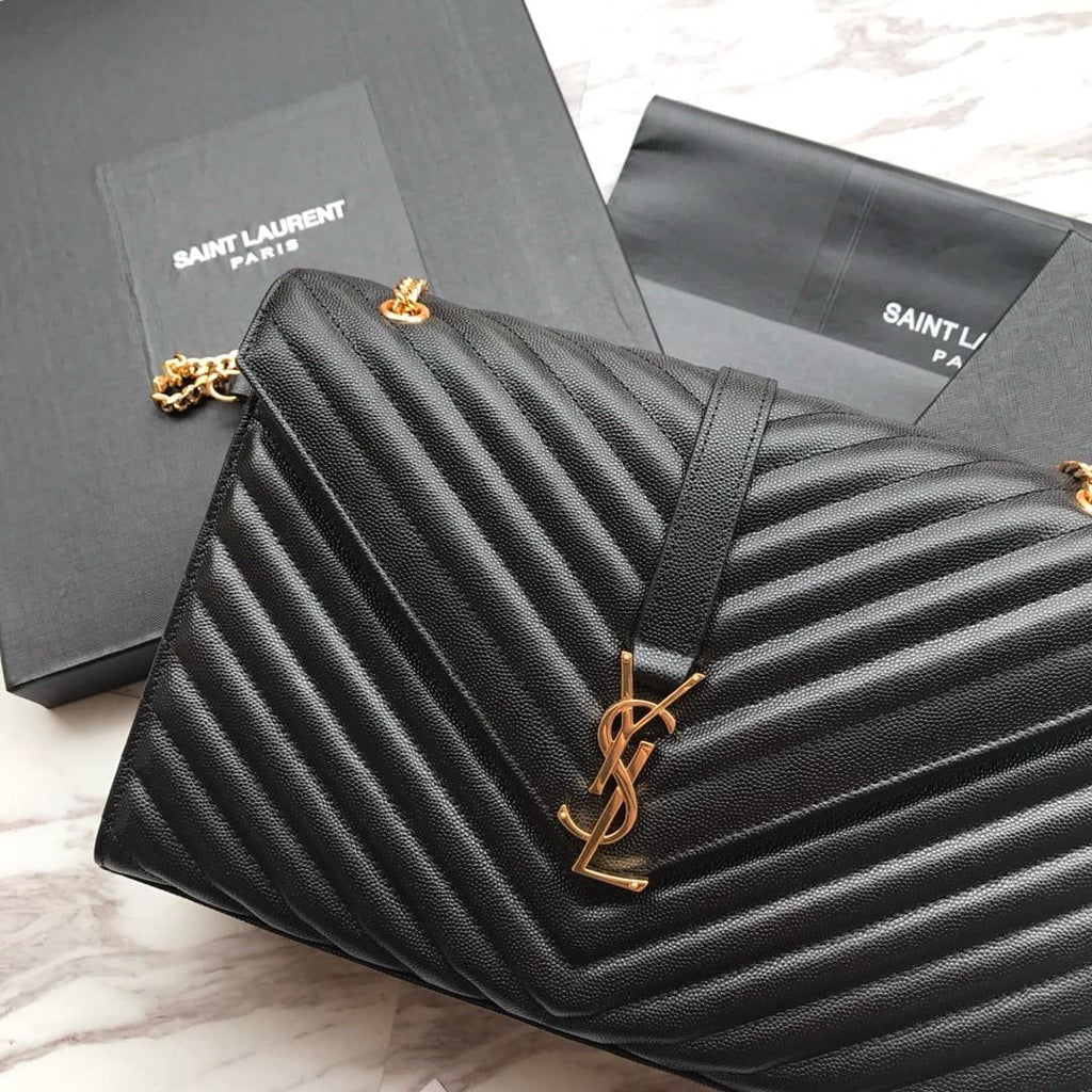 Saint Laurent Envelope Large Bag In Quilted Grain De Poudre Embo