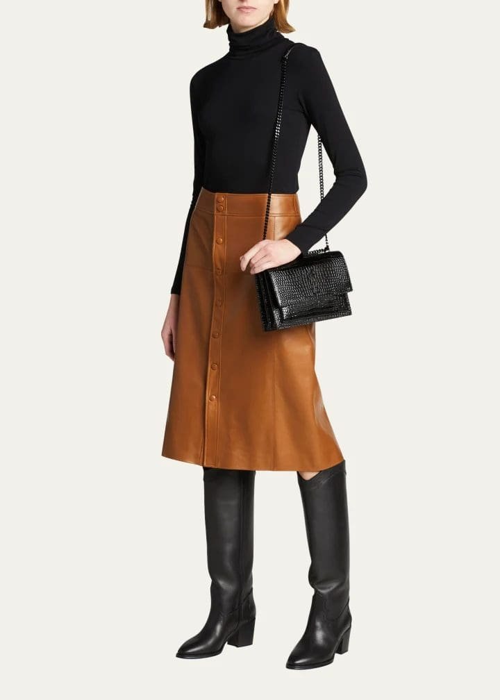 SAINT LAURENT Sunset Medium YSL Crossbody Bag in Croc-Emboassed Leather