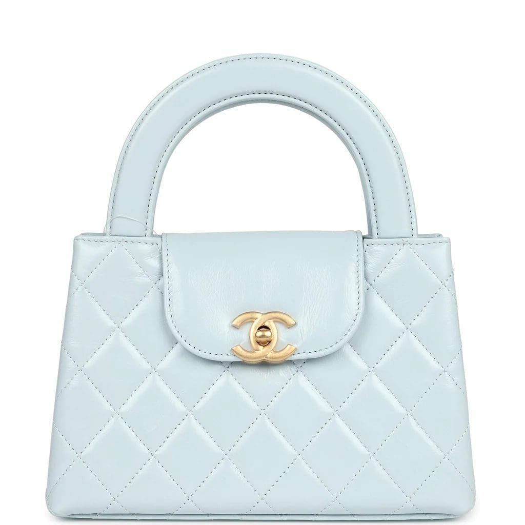 Chanel Small Kelly Shopper Light Blue Shiny Aged Calfskin Brushed Gold Hardware